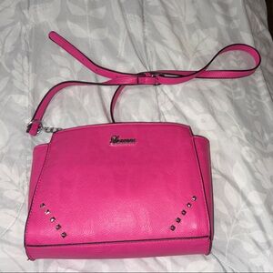 Fuchsia Studded Crossbody Bag with Adjustable Strap